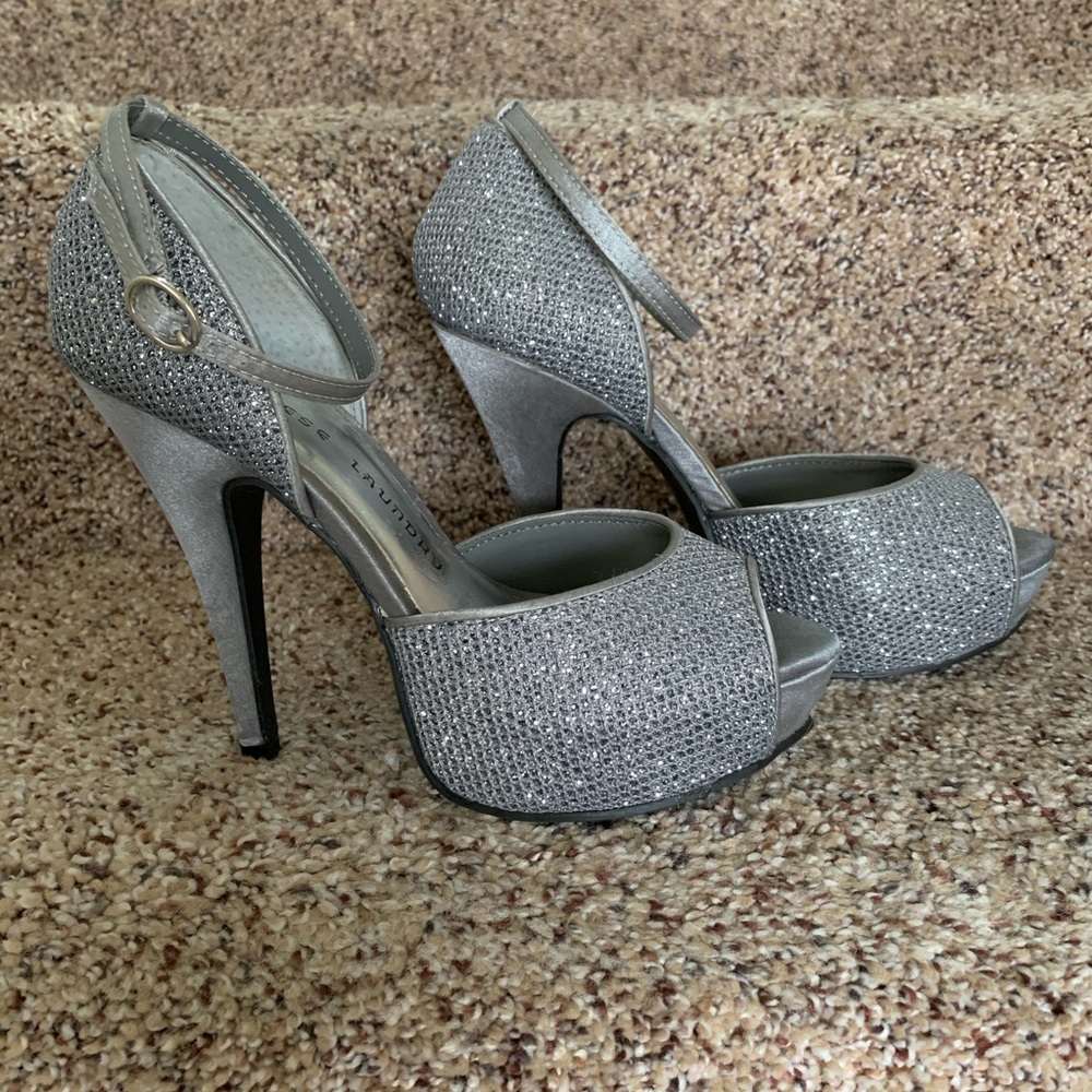 Silver Open Toe Platform Heels